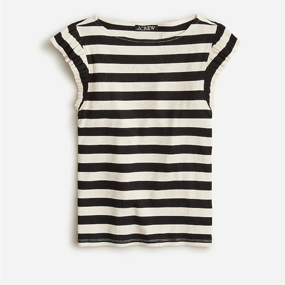 J. Crew Vintage rib ruffle boatneck tank top in black stripe - Picture 2 of 2
